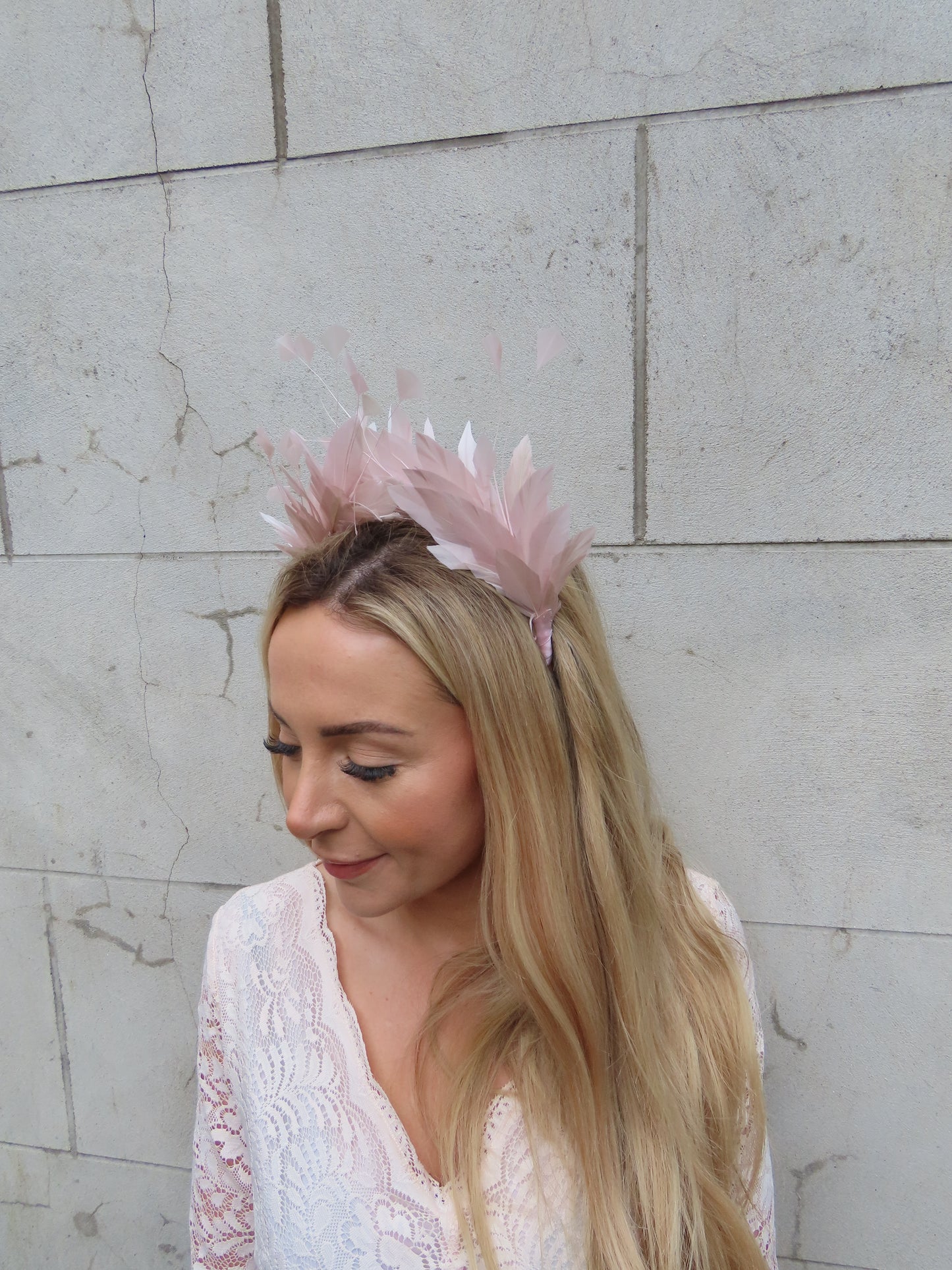 Dusky Blush Pink Feather Crown Fascinator