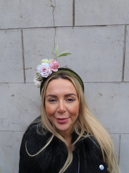 Olive Green & Blush Flower Headpiece