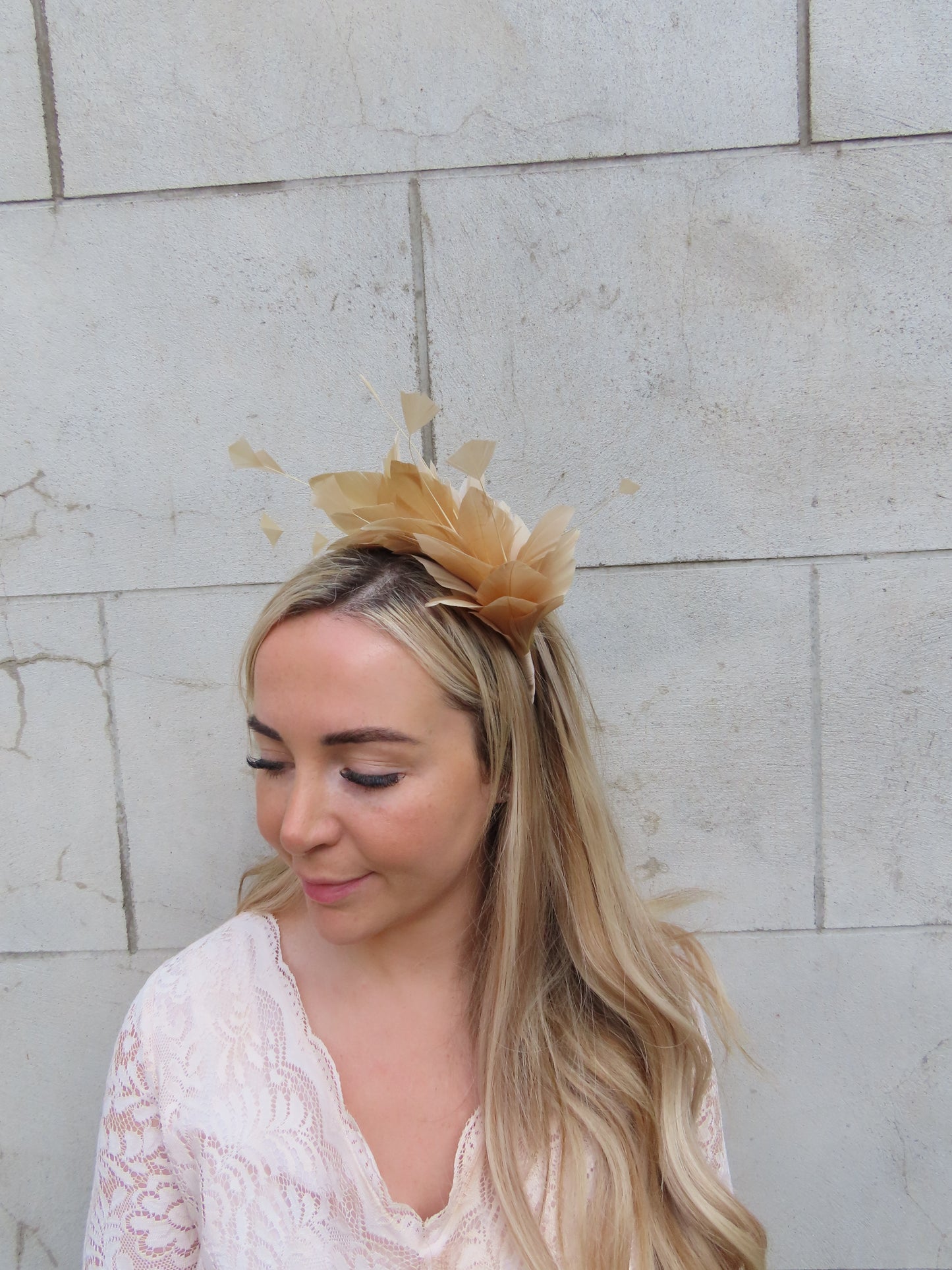 Nude Feather Fascinator Thin Headband