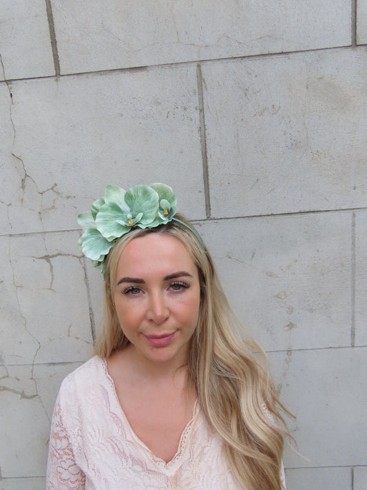 Sage Green Orchid Flower Fascinator