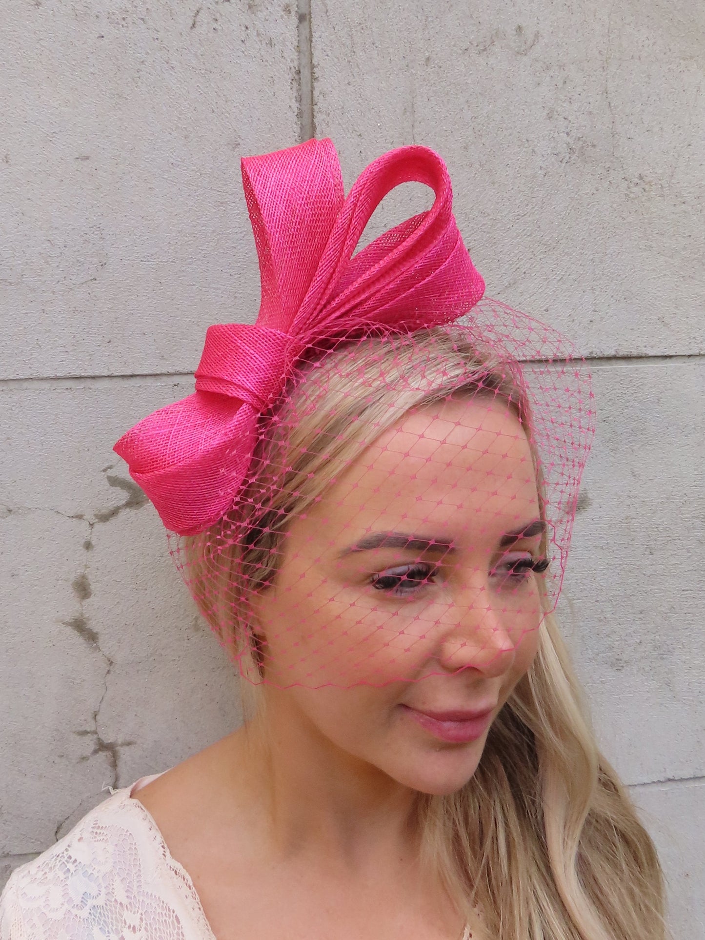 Hot Pink Birdcage Veil Fascinator Headband