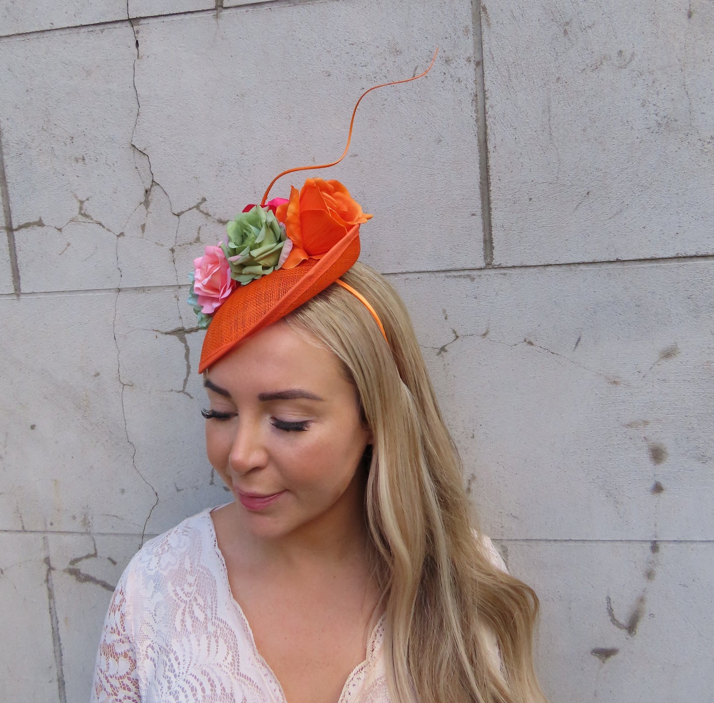 Orange & Olive Green Disc Flower Hat