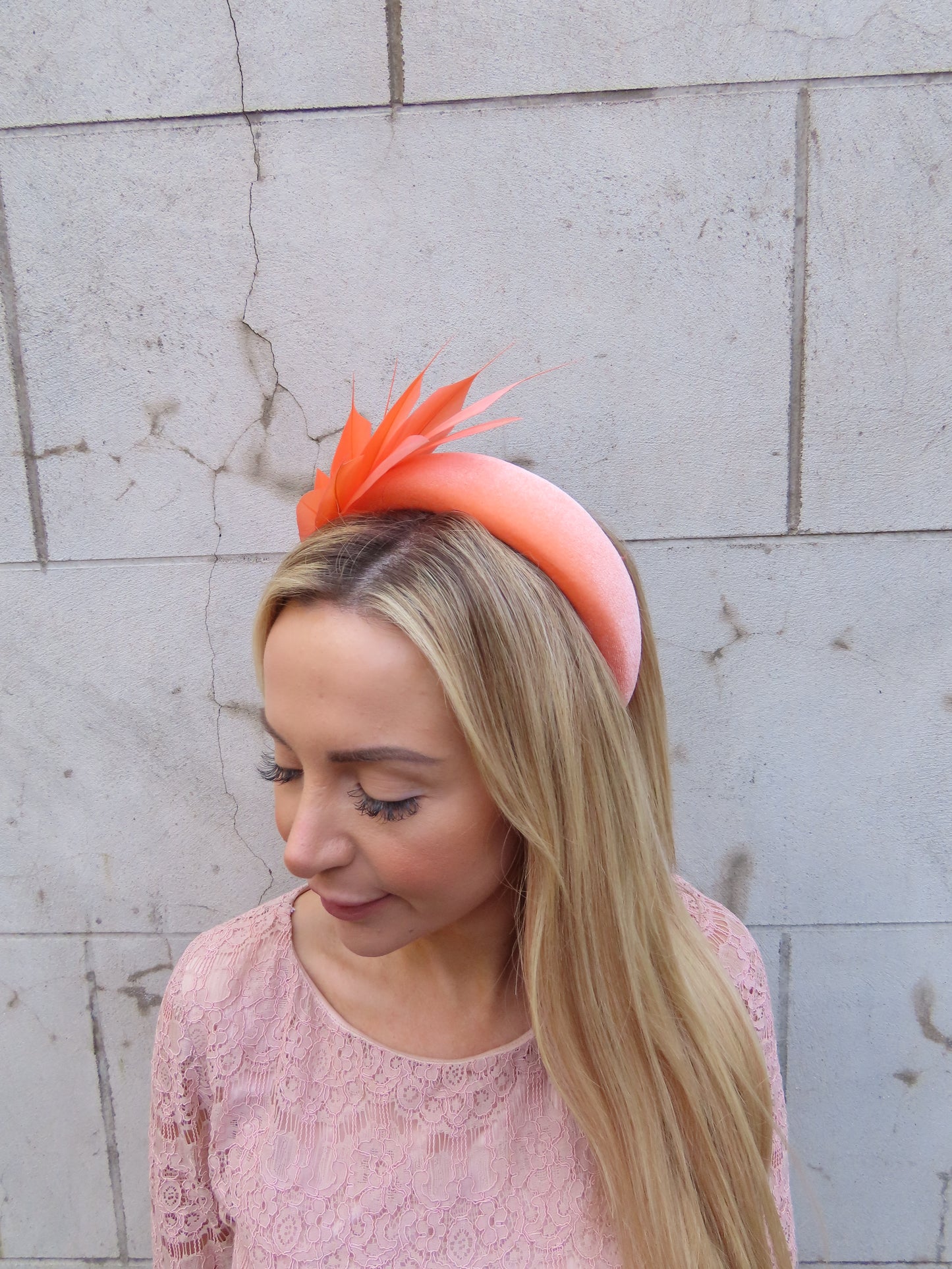 Peach Padded Feather Headband