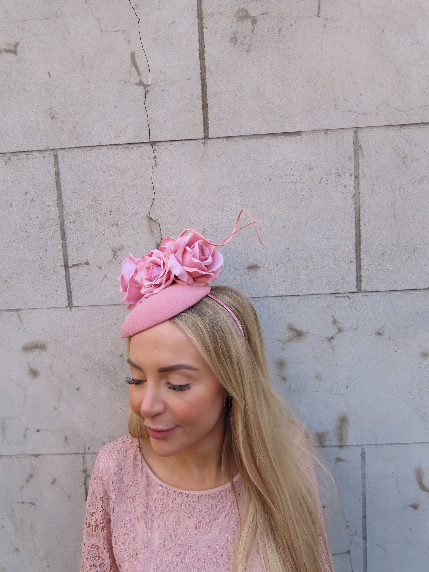 Dusky Pink Flower Fascinator Pillbox Hat