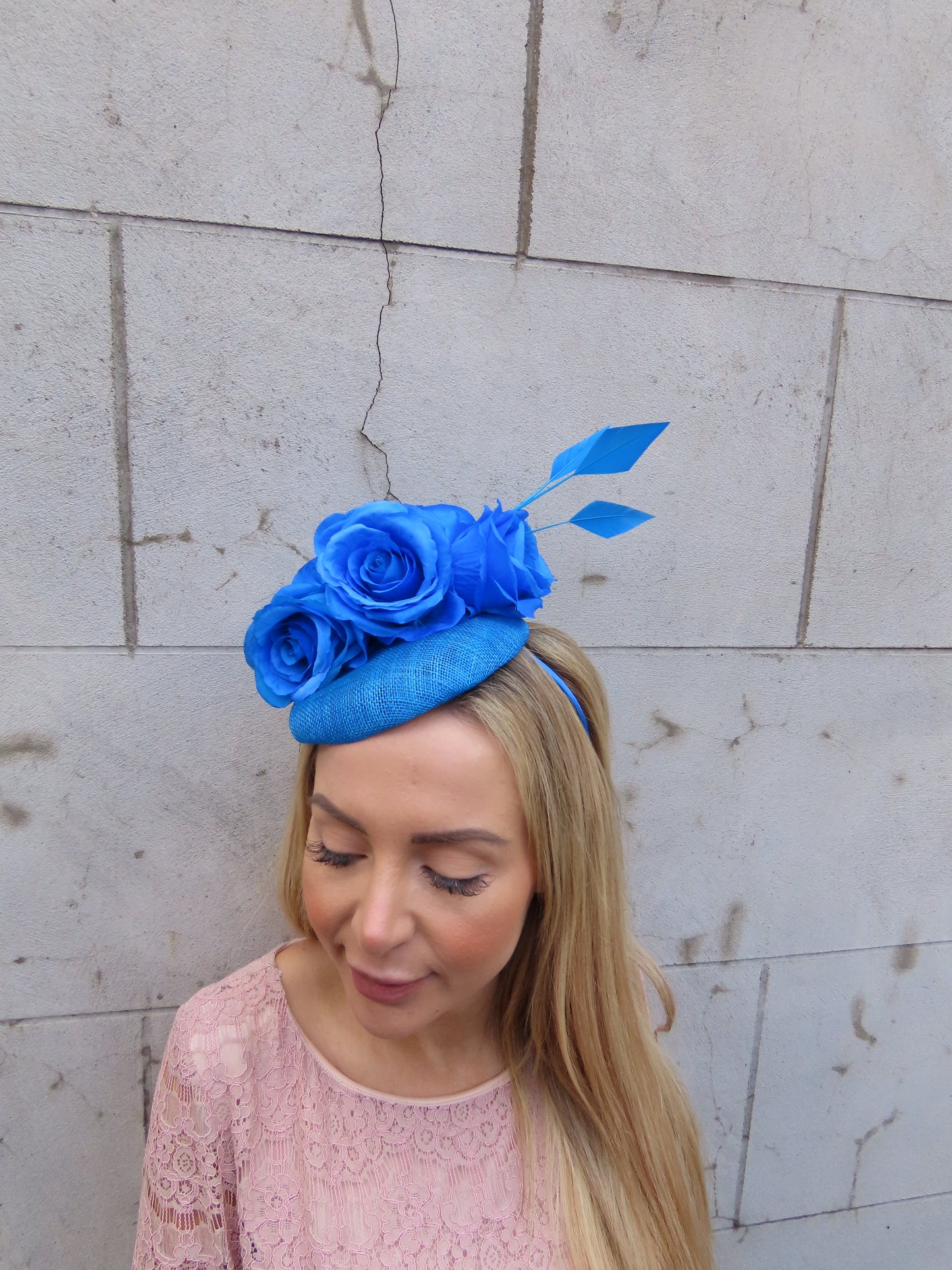 Electric Blue Flower Pillbox Hat