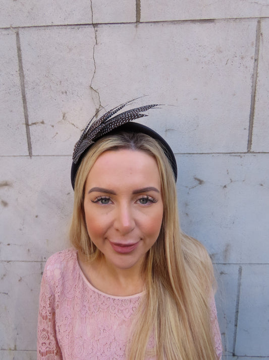 Black Spotty Feather Fascinator Headband