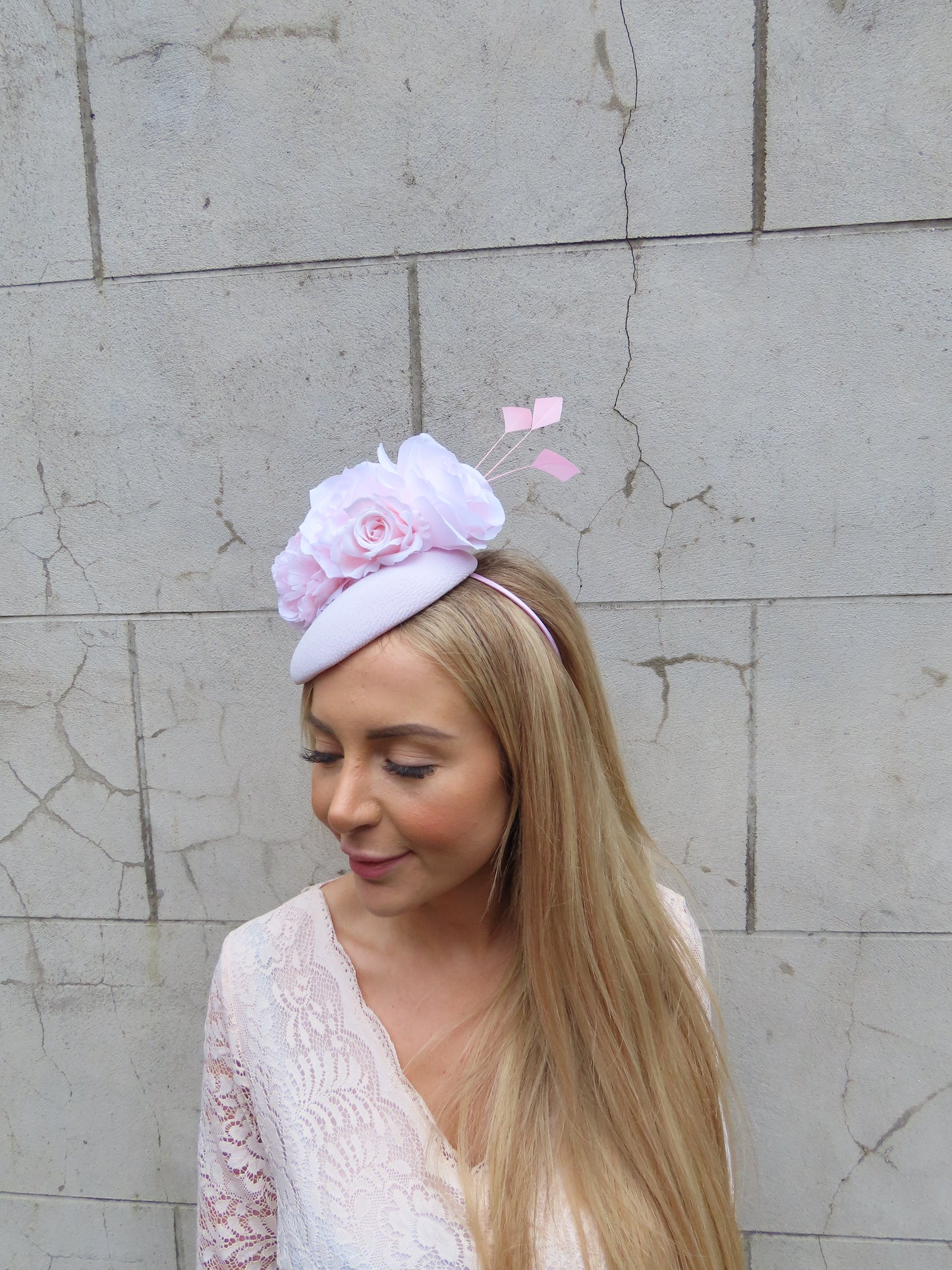 Pale Pink Rose Flower Pillbox Hat