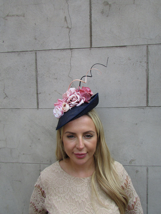 Navy & Dusky Pink Flower Fascinator Hat