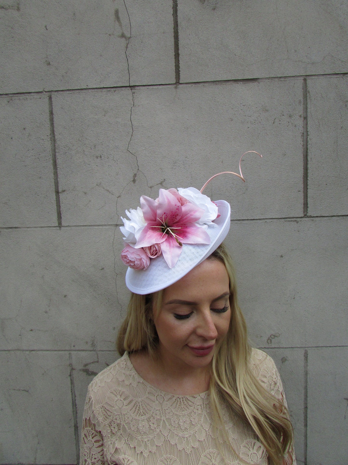 White & Pink Lily Ascot Hat