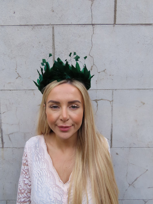 Dark Green Feather Crown Fascinator