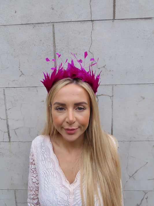 Magenta Feather Crown Fascinator