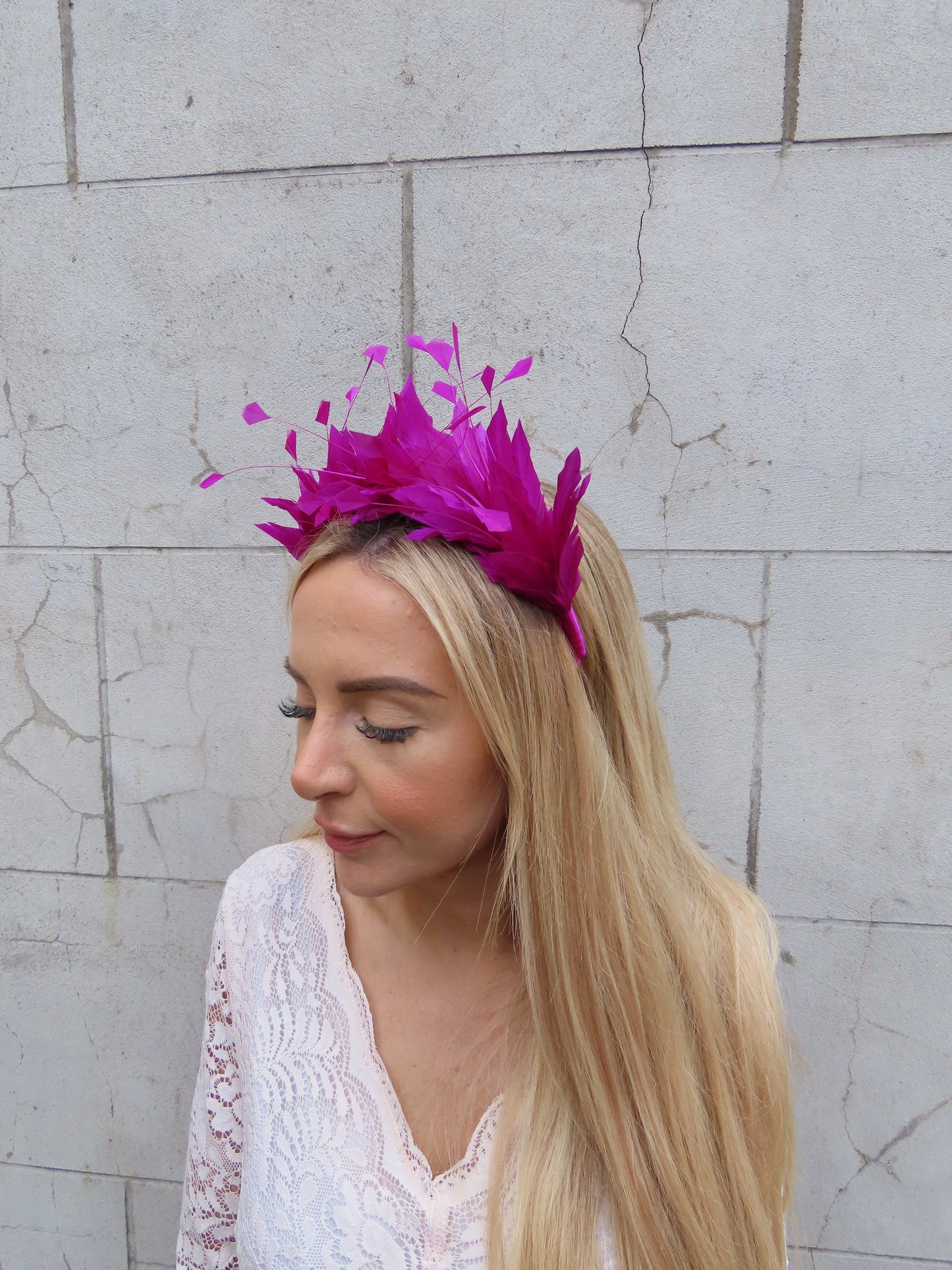 Magenta Feather Crown Fascinator
