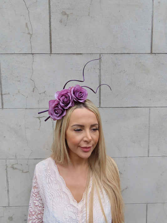Grape Rose Flower Statement Headpiece