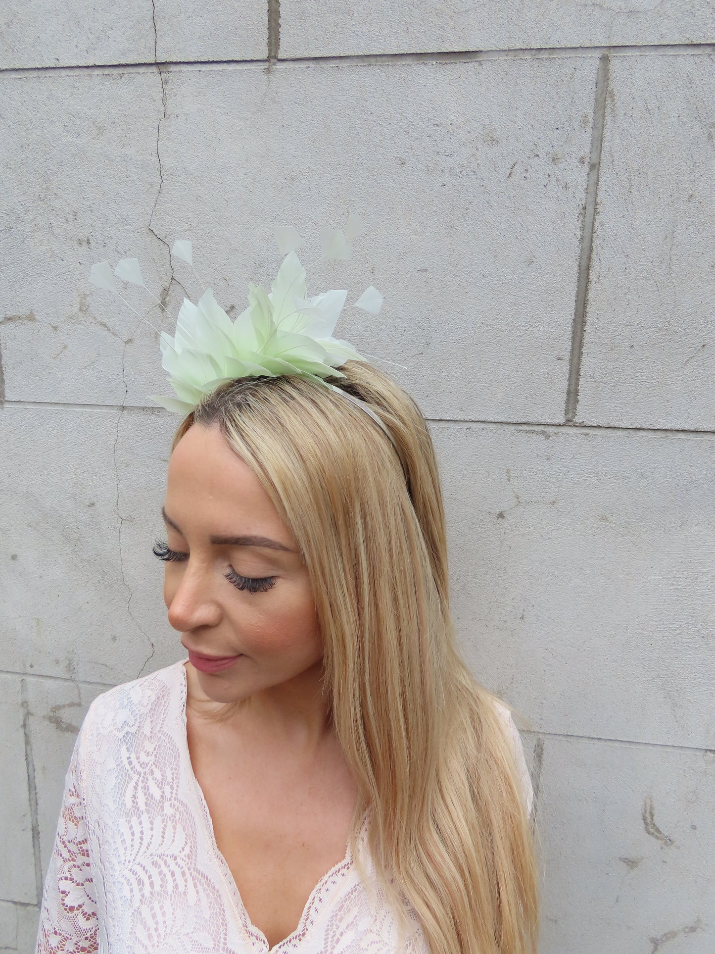 Pale Green Feather Headband Fascinator