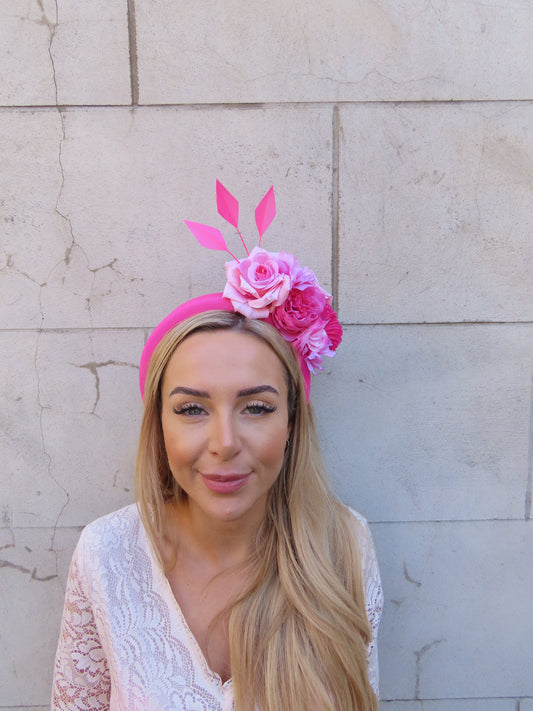 Hot & Light Pink Flower Padded Fascinator