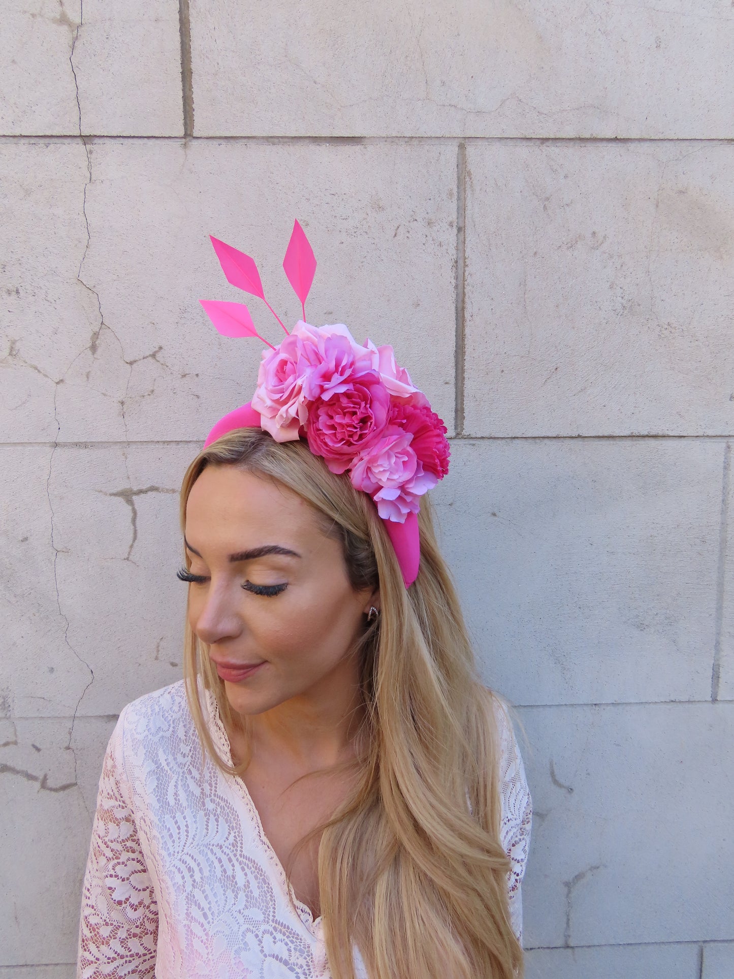 Hot & Light Pink Flower Padded Fascinator