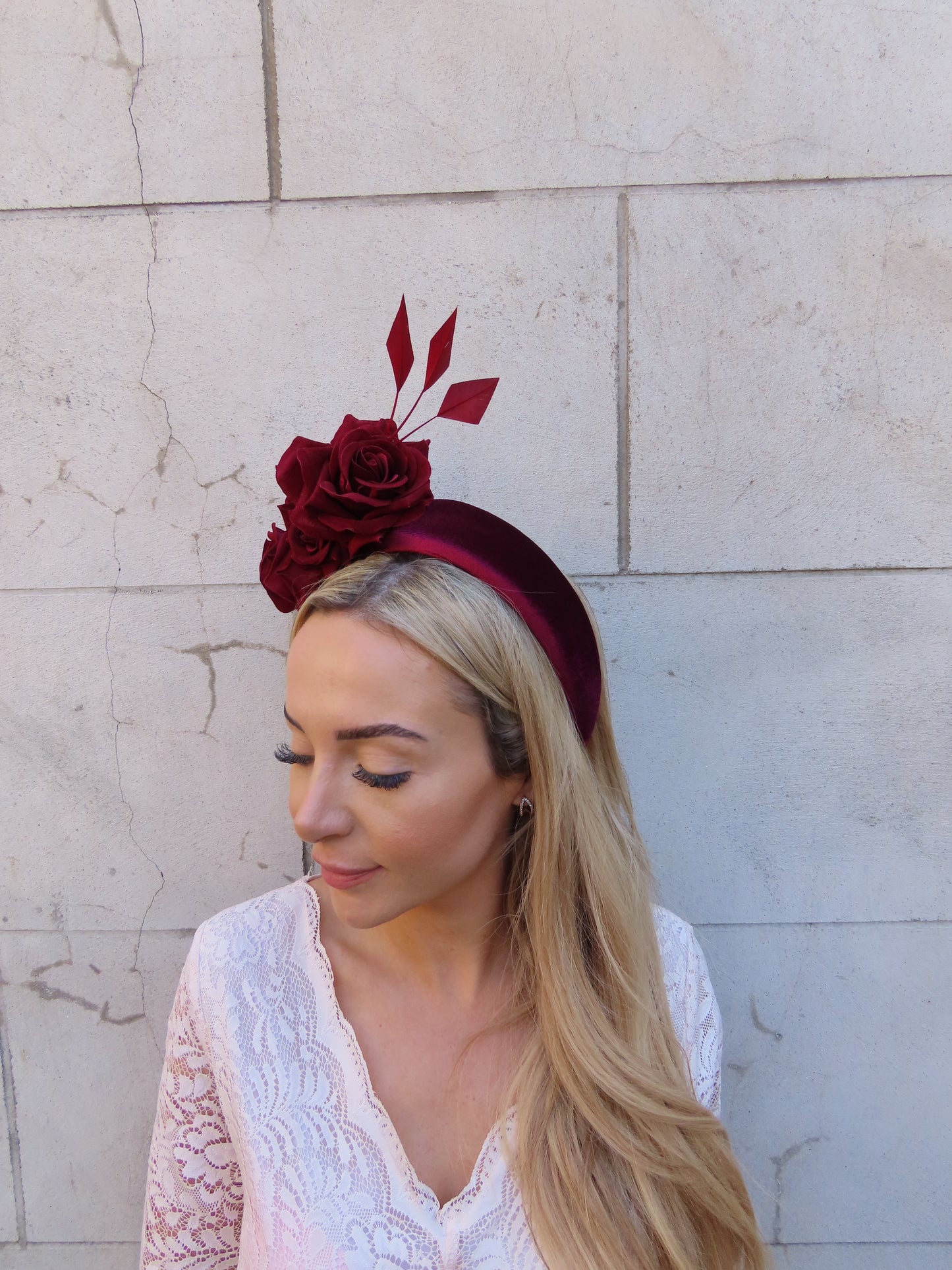Burgundy Rose Padded Headband Fascinator