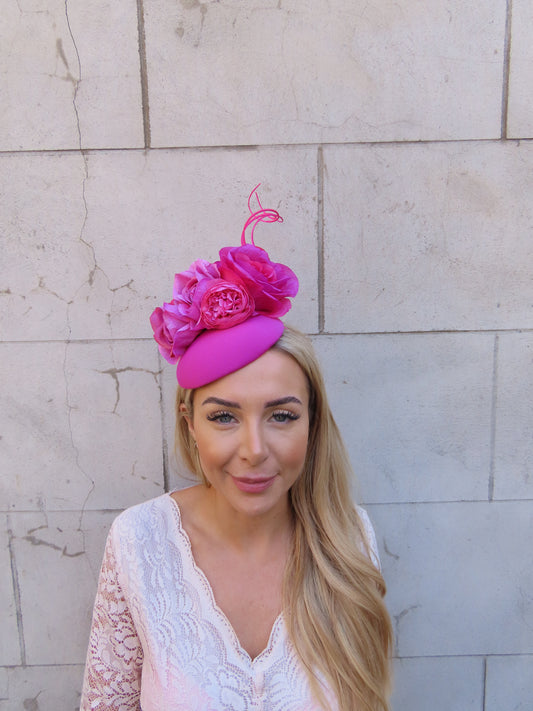 Magenta Pink Flower Pillbox Hat