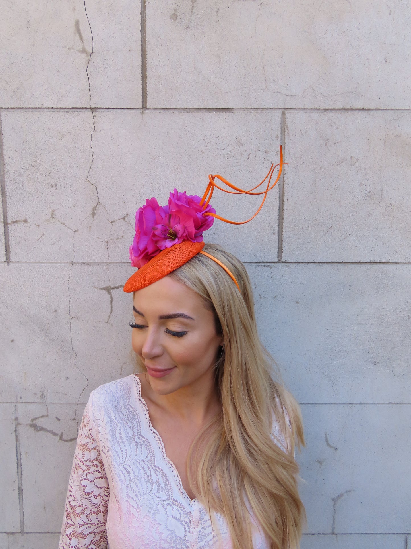 Pink & Orange Flower Pillbox Hat Fascinator