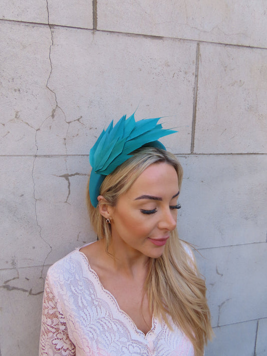 Jade Turquoise Green Padded Feather Headband