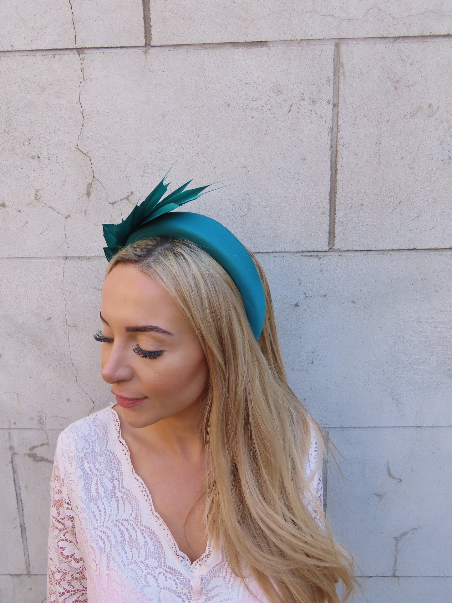 Jade Turquoise Green Padded Feather Headband