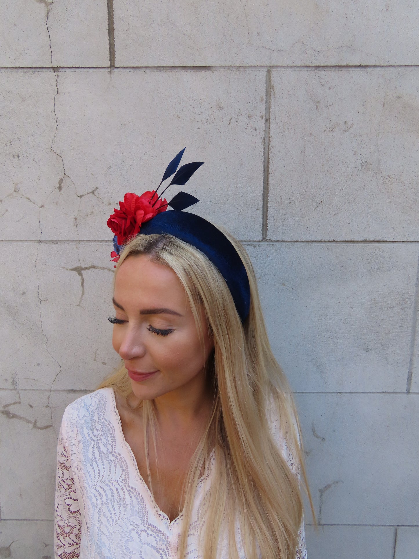 Navy Blue & Red Flower Headband