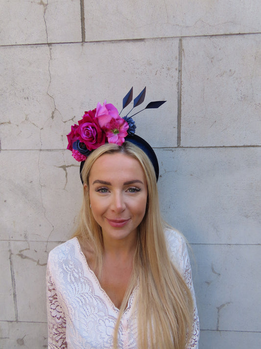 Navy Blue & Magenta Flower Headband