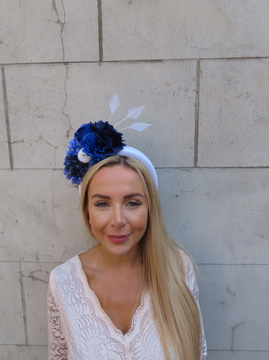 White & Royal Navy Blue Flower Headpiece