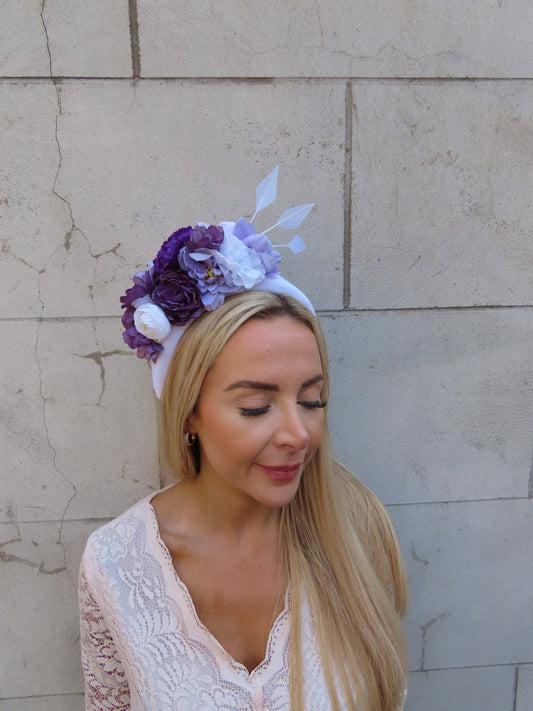 White & Purple Flower Padded Headband