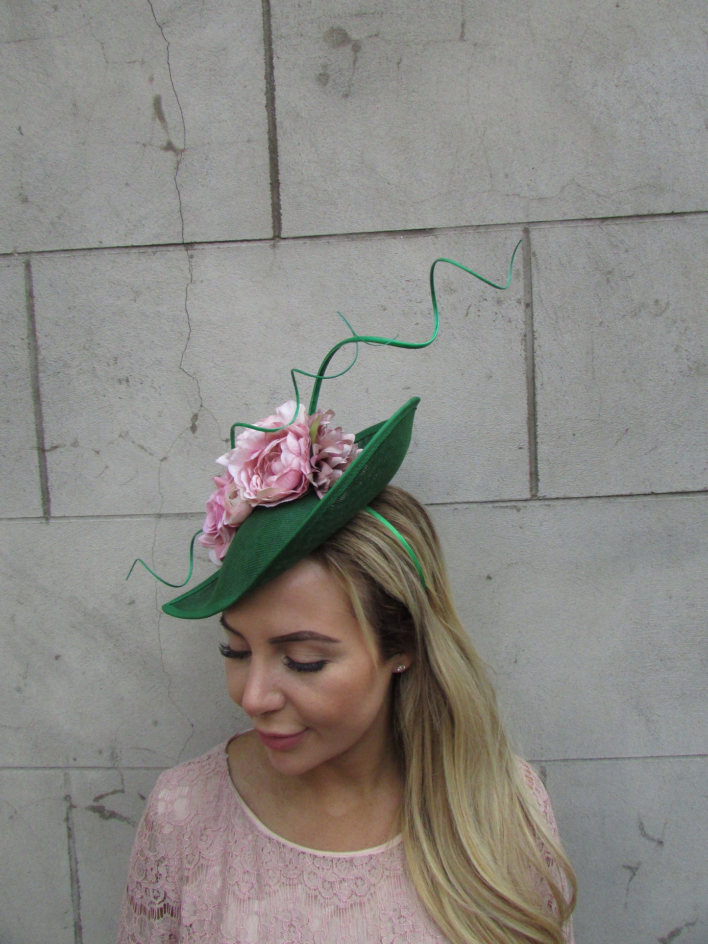 Emerald & Blush Pink Flower Teardrop Hat