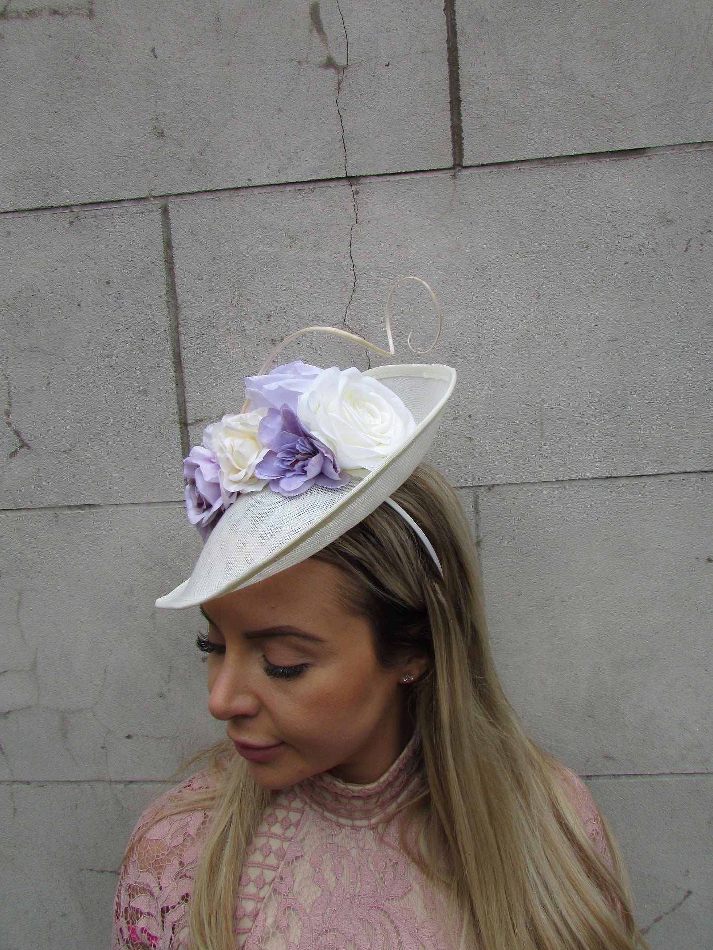 Large Cream Lilac & Lavender Teardrop Hat