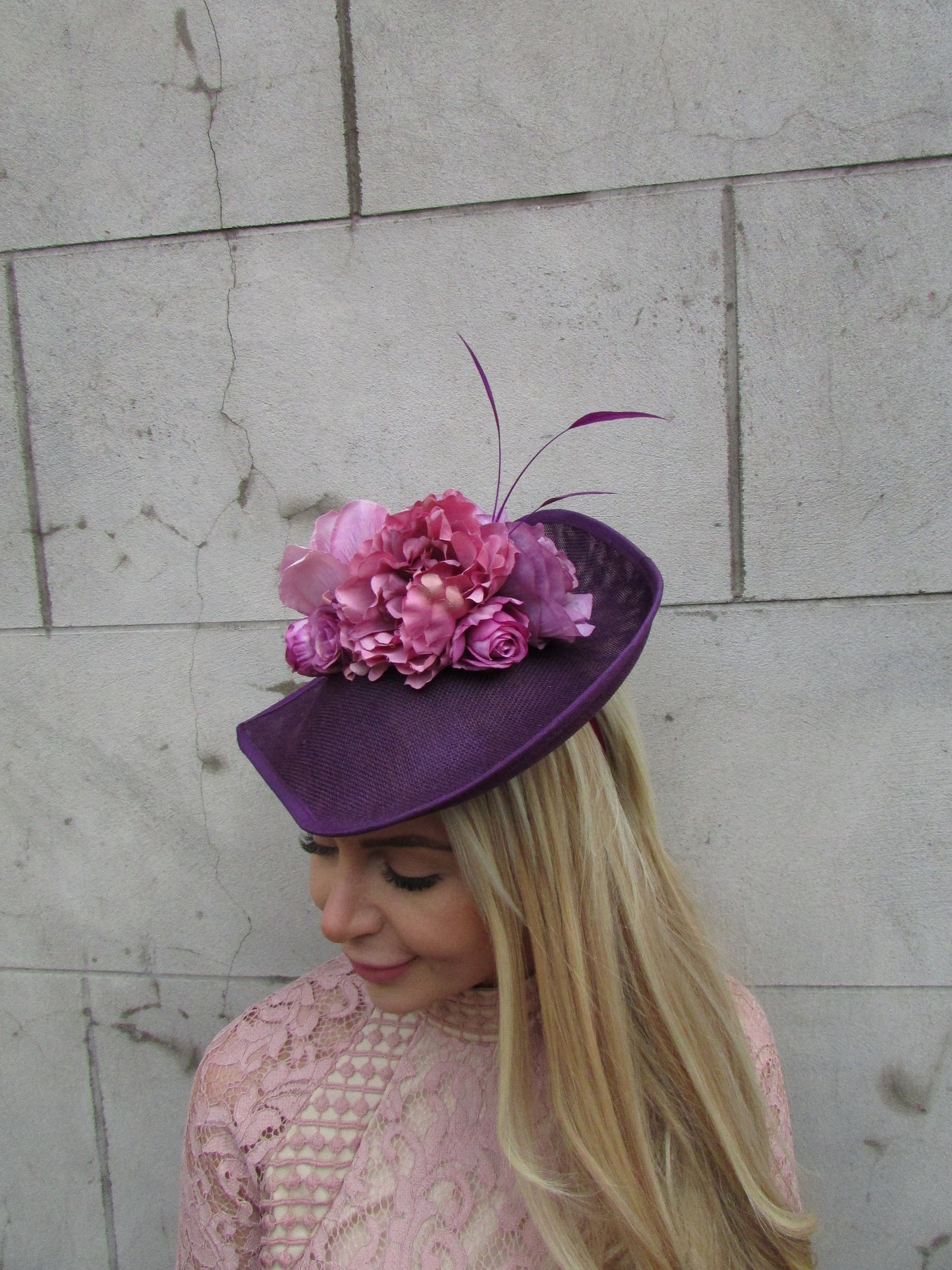 Large Plum Rose Floral Teardrop Hatinator