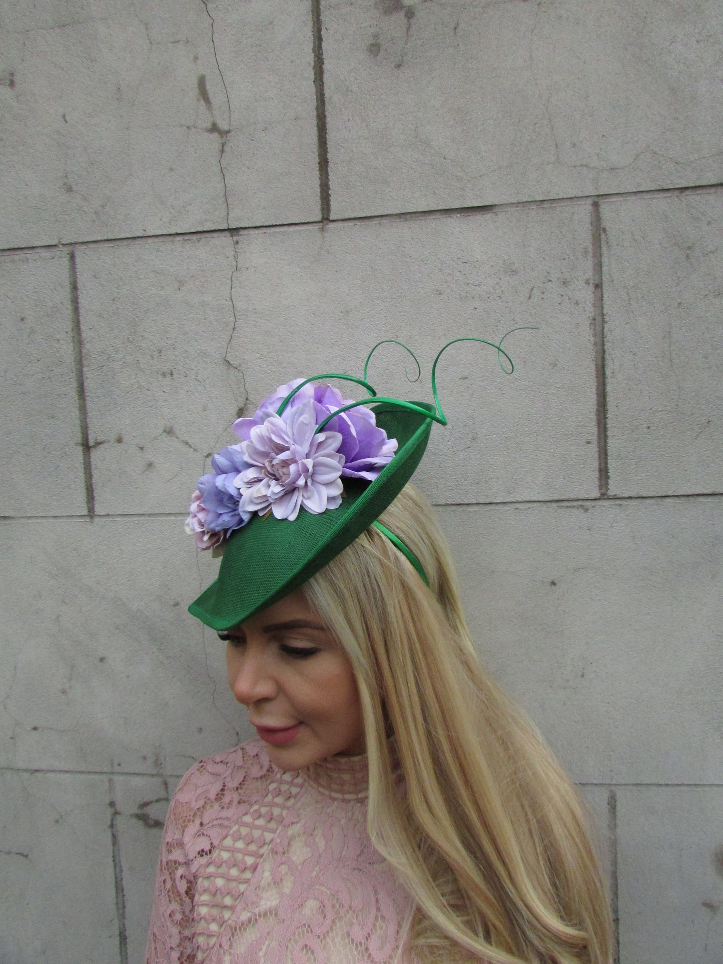Emerald Green & Lavender Floral Large Hat