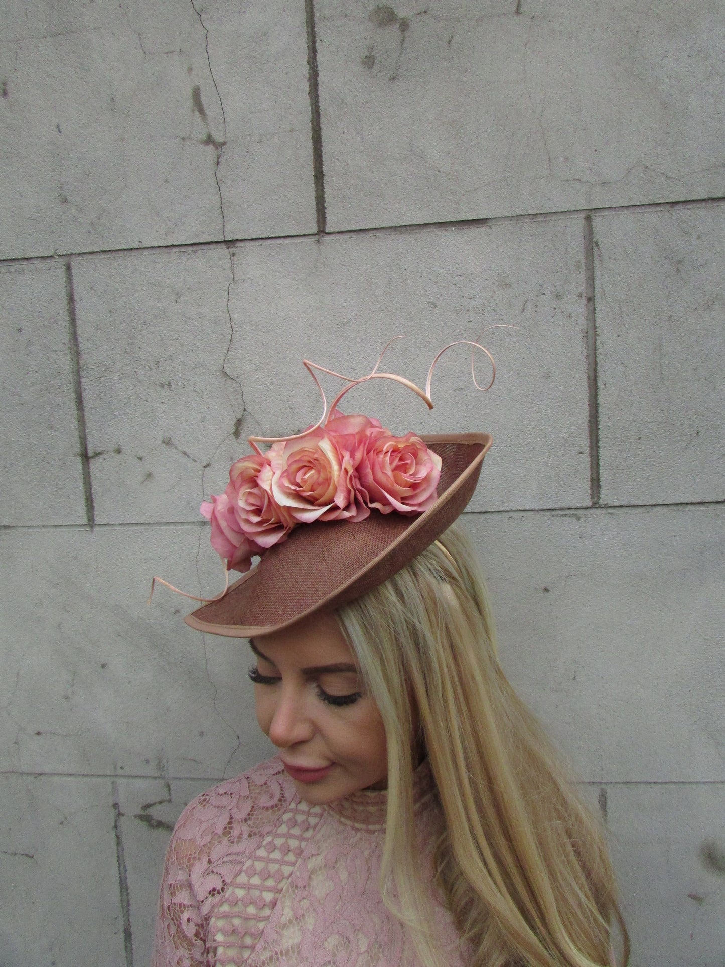 Nude Brown Pink Rose Flower Teardrop Hatinator