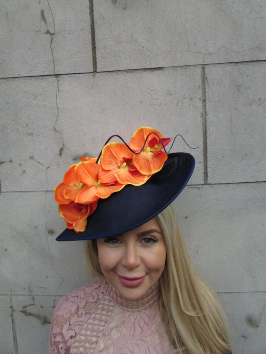 Navy Blue & Orange Large Orchid Hatinator