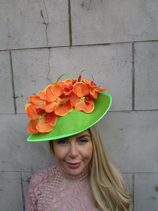 Lime Green & Orange Large Orchid Hatinator