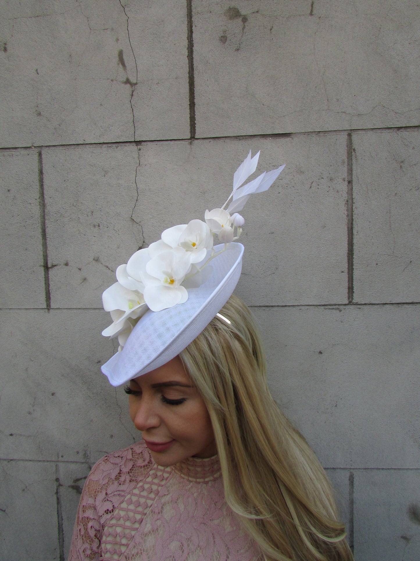 Large White Orchid Flower Fascinator Hat