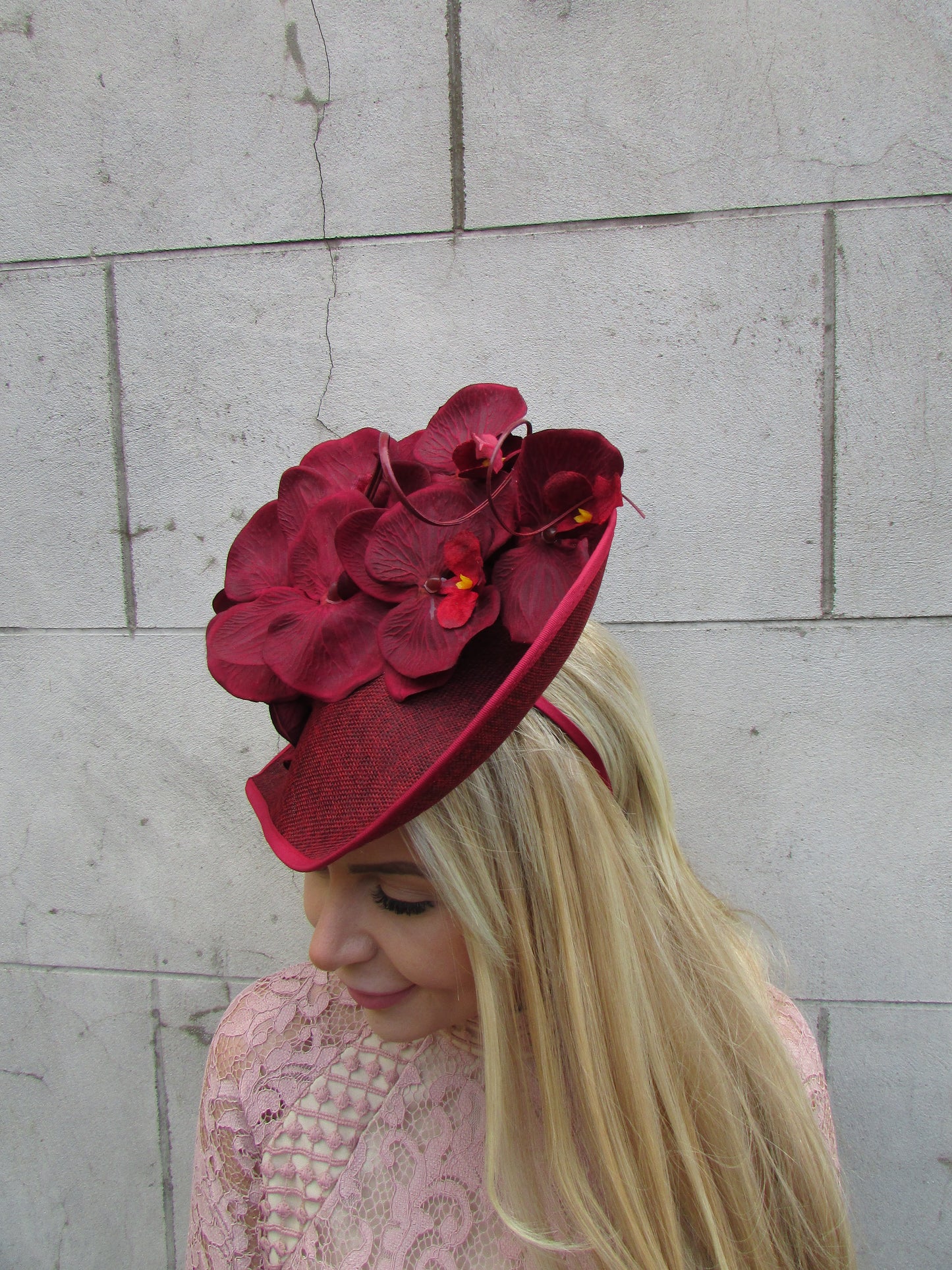 Large Burgundy Orchid Flower Hat