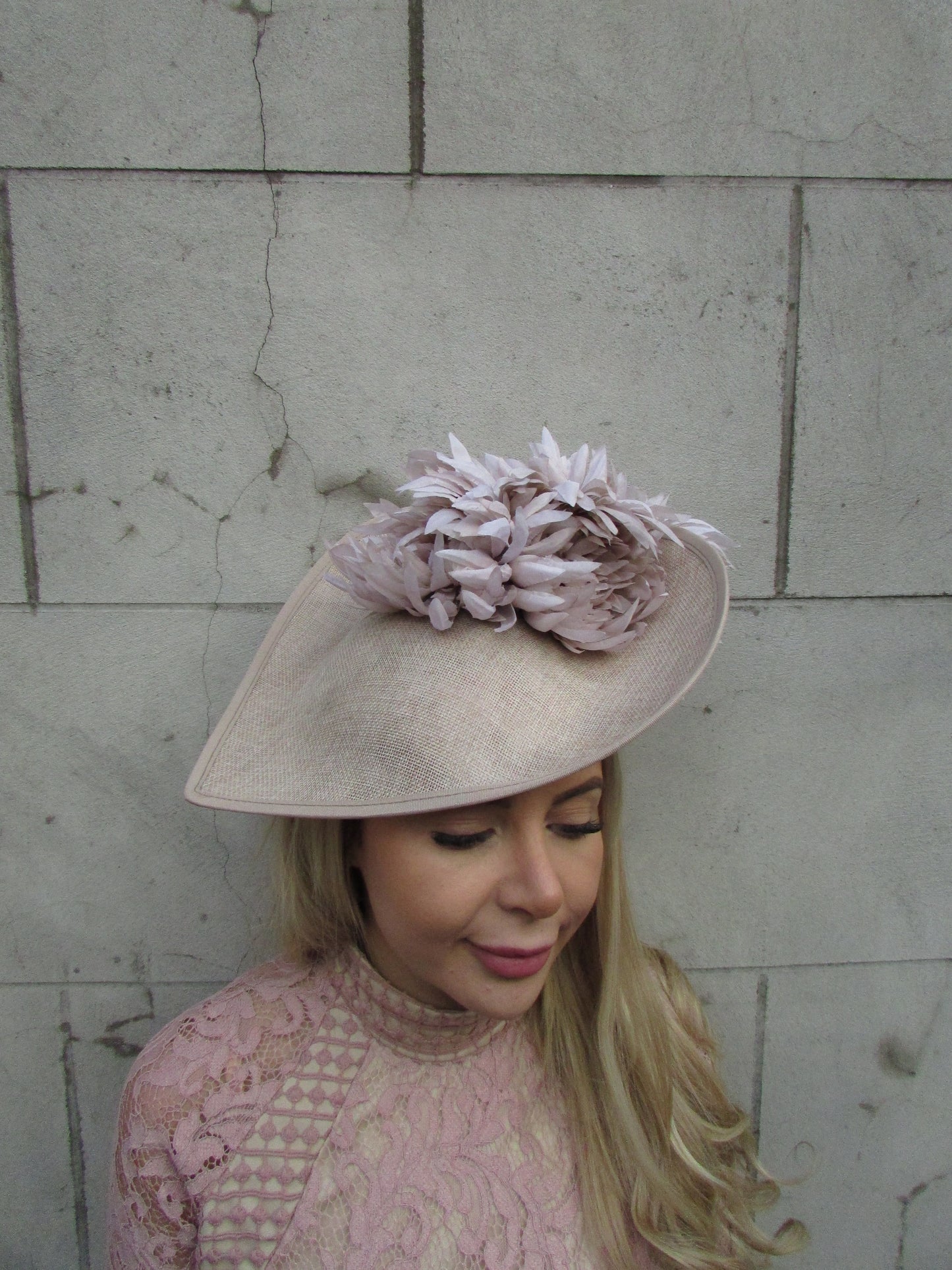 Large Beige Flower Teardrop Hat Fascinator