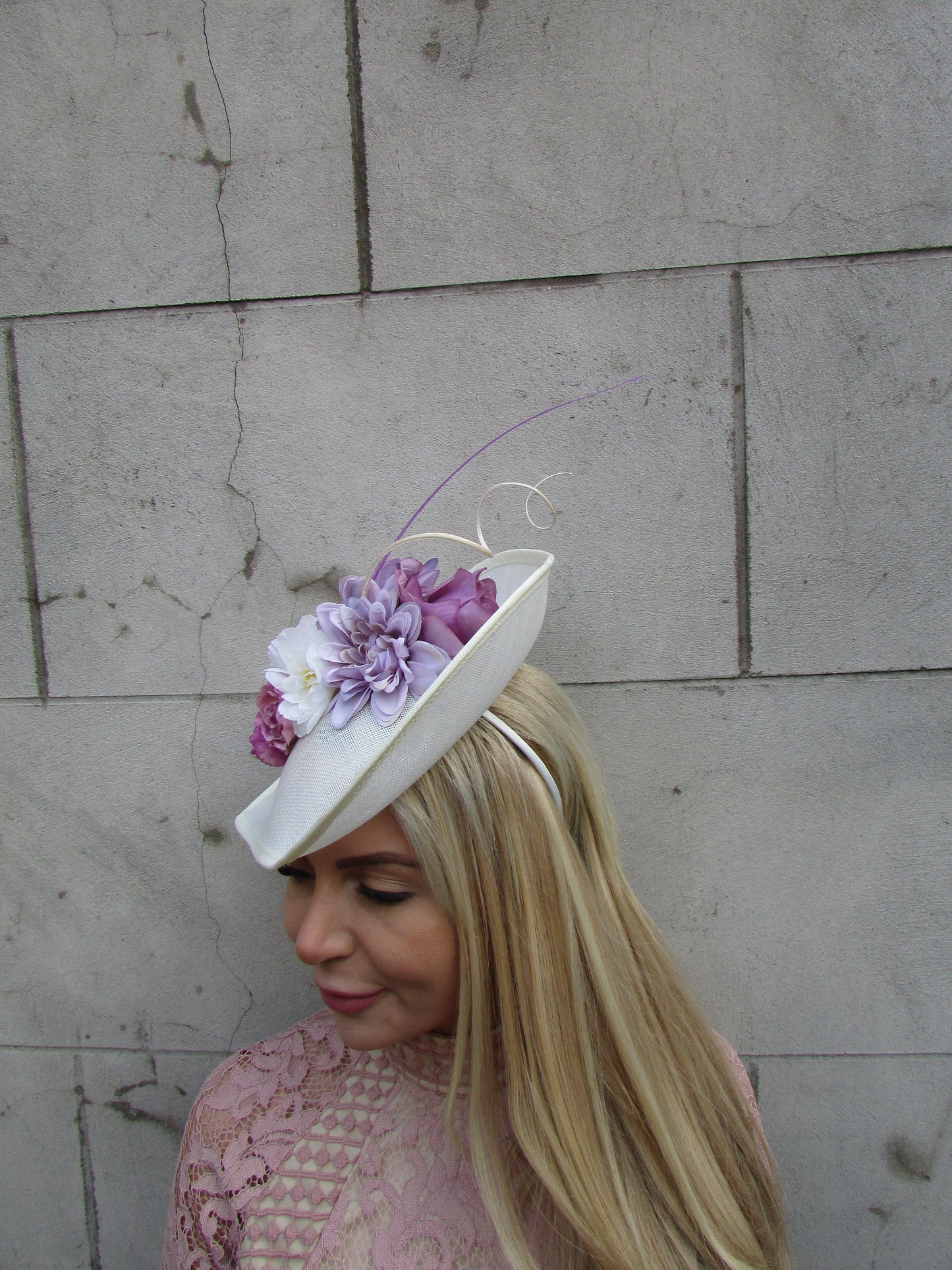 Large Cream Lilac & Plum Teardrop Hat
