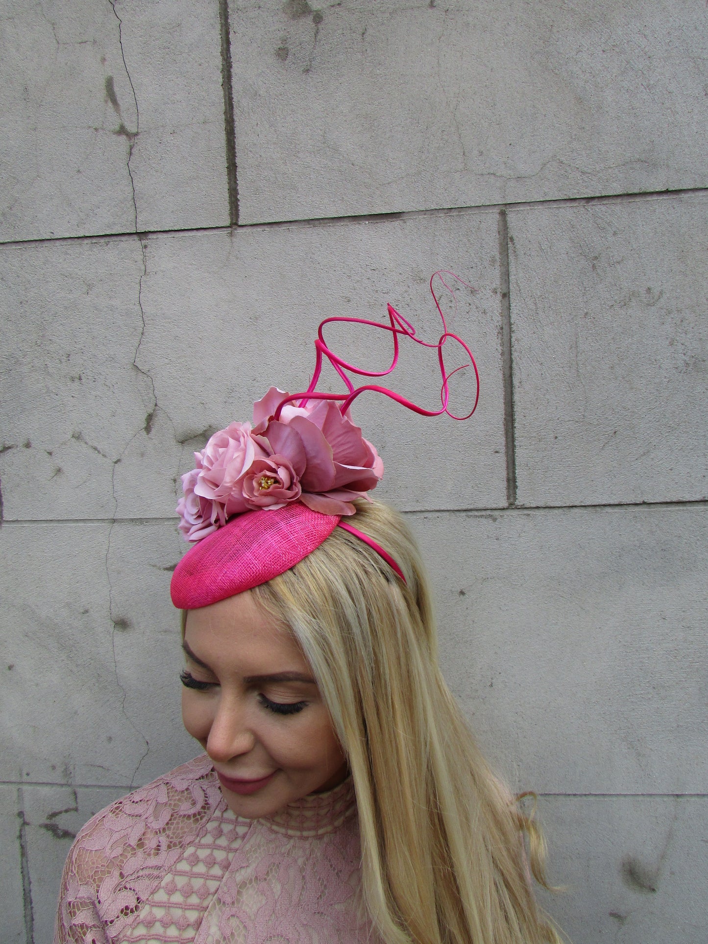 Hot Pink & Dusky Pink Flower Pillbox Hat