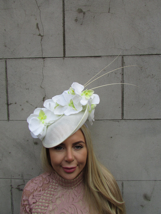 Large Cream Orchid Flower Fascinator Hat