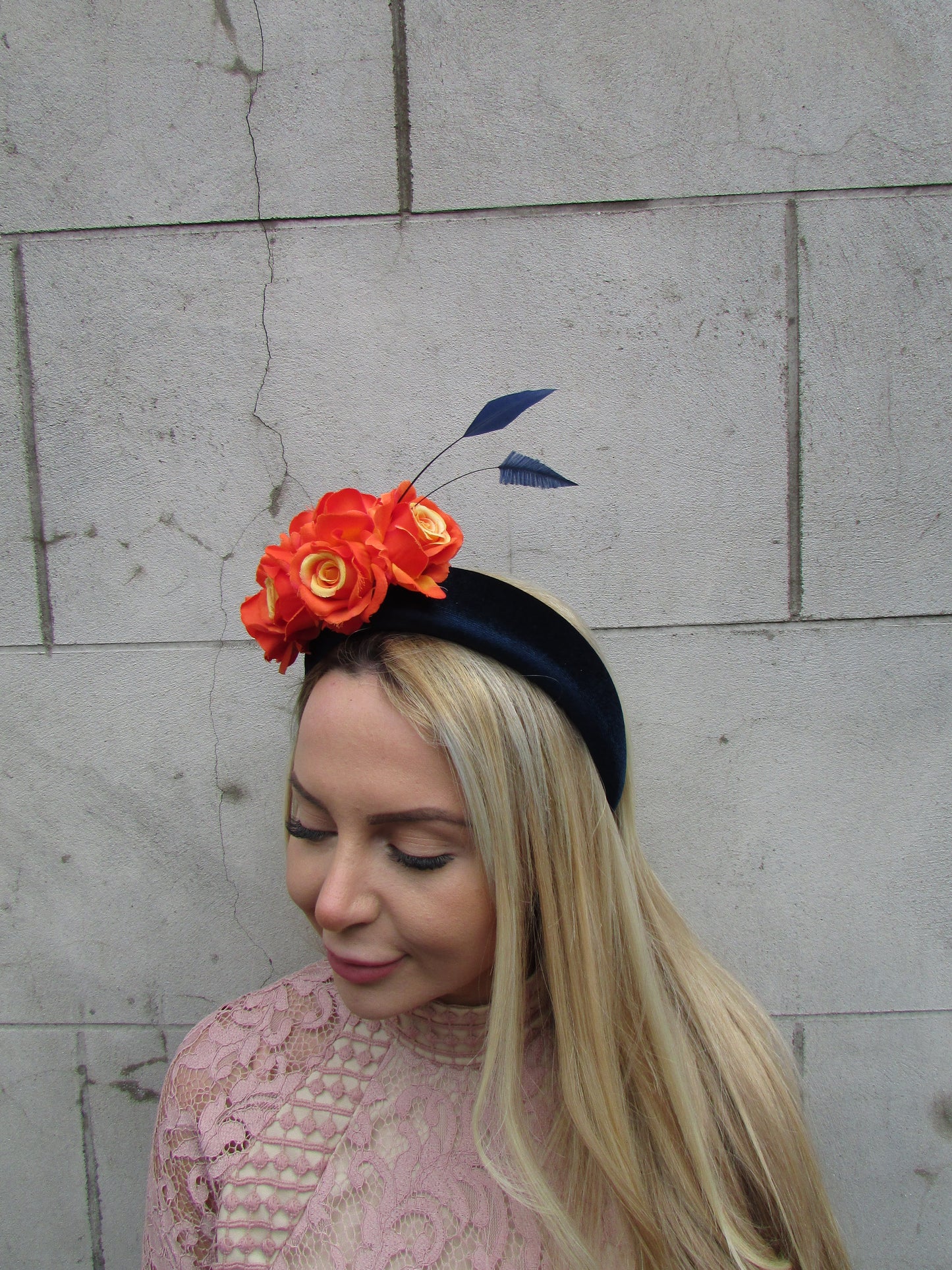 Orange & Navy Blue Floral Fascinator Headband