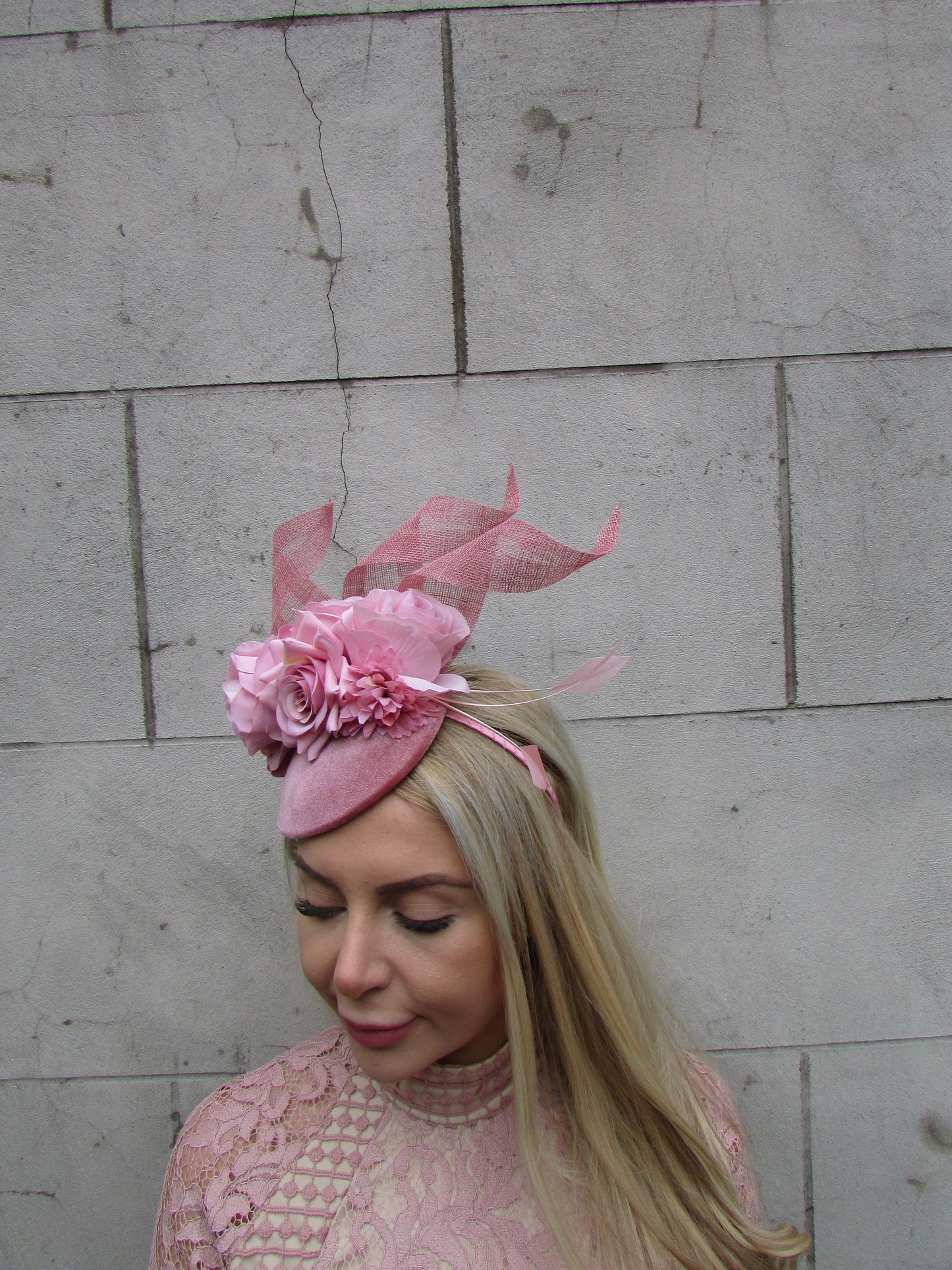 Dusky Pink Velvet Flower Fascinator Hat