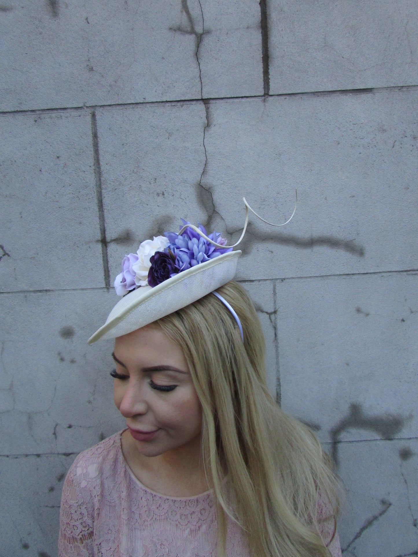Cream & Purple Flower Disc Hat
