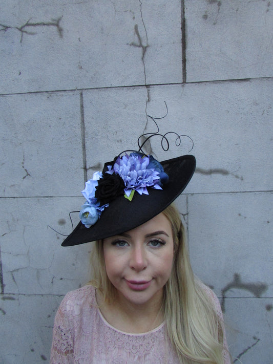 Black & Cornflower Large Hat Fascinator