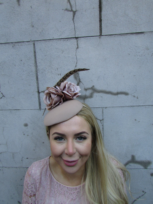 Mink Rose & Pheasant Feather Statement Hat