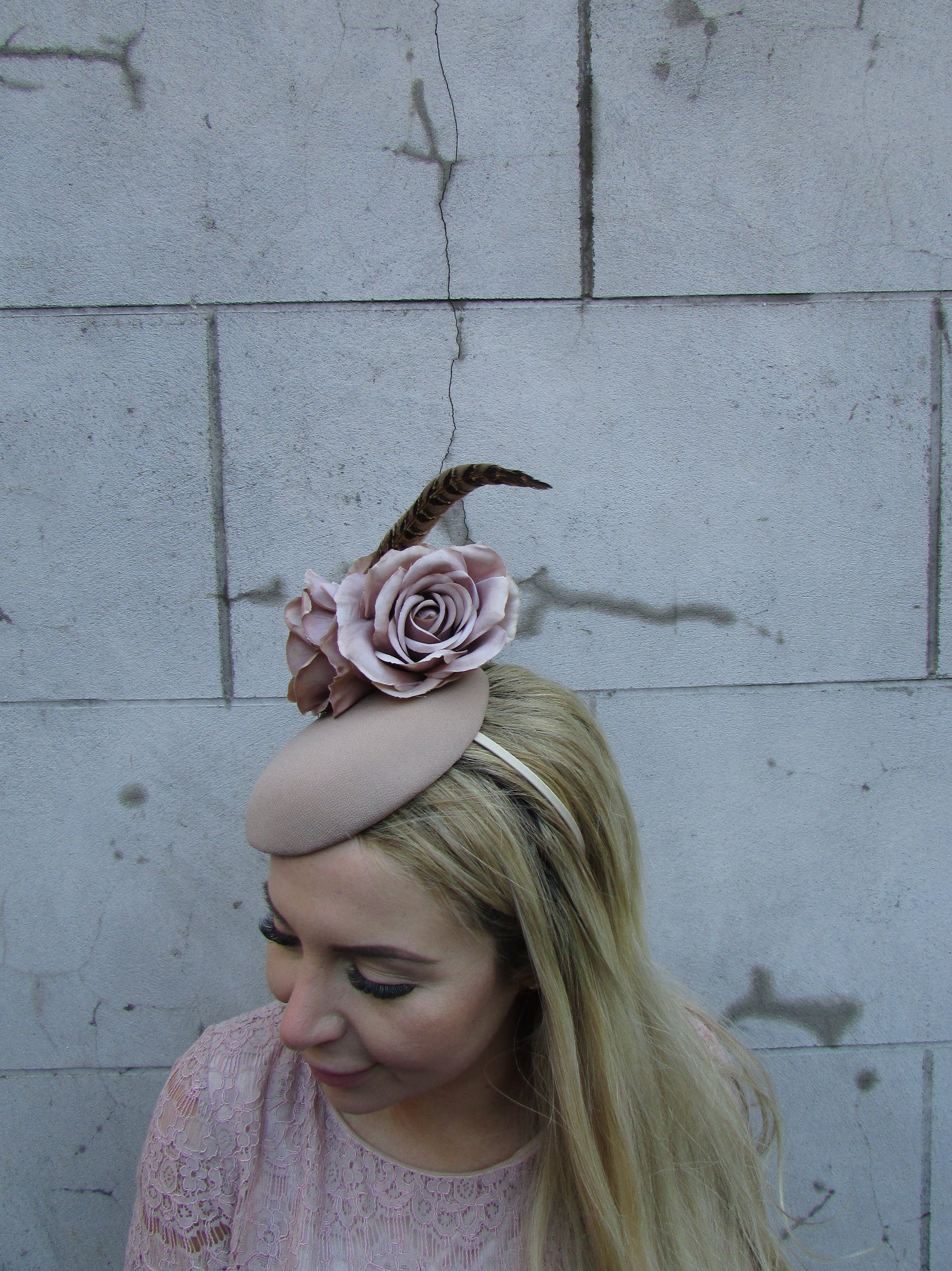 Mink Rose & Pheasant Feather Statement Hat