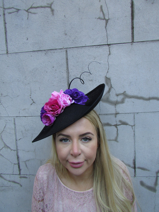 Black Purple & Pink Rose Flower Hatinator