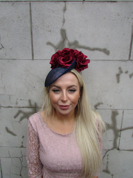 Navy & Burgundy Flower Fascinator Hat